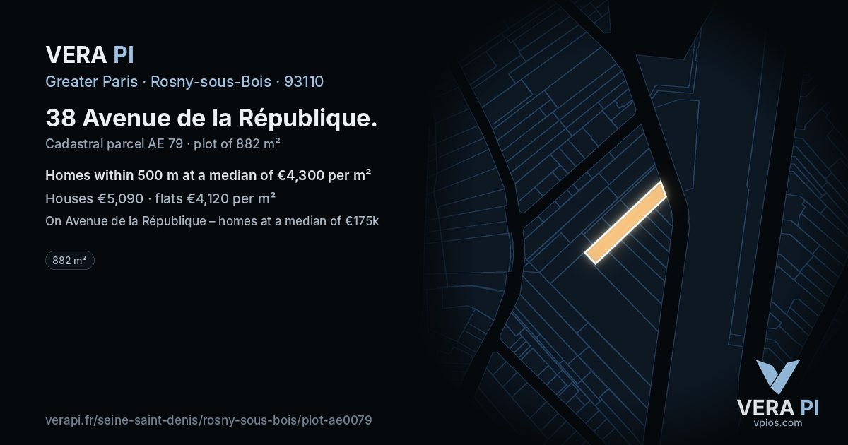 38 Avenue de la République, Rosny-sous-Bois at night – the plot lit, the parcels around coloured by the prices near them