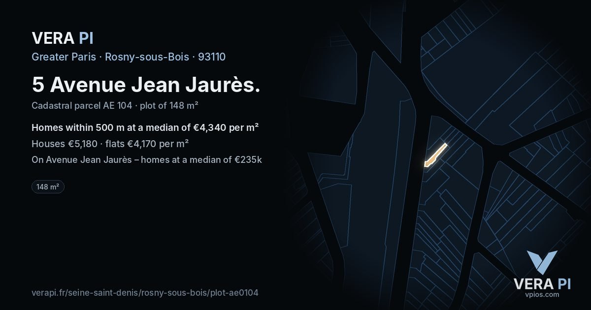 5 Avenue Jean Jaurès, Rosny-sous-Bois at night – the plot lit, the parcels around coloured by the prices near them