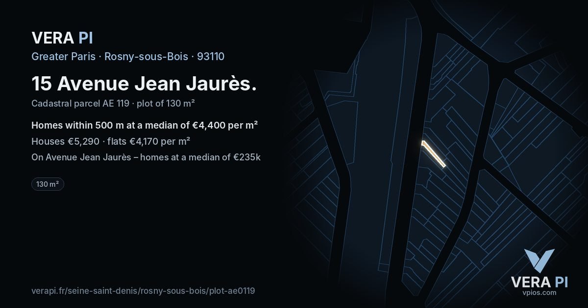15 Avenue Jean Jaurès, Rosny-sous-Bois at night – the plot lit, the parcels around coloured by the prices near them
