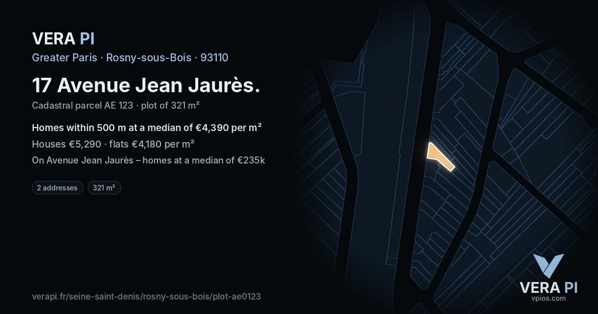 17 Avenue Jean Jaurès, Rosny-sous-Bois at night – the plot lit, the parcels around coloured by the prices near them