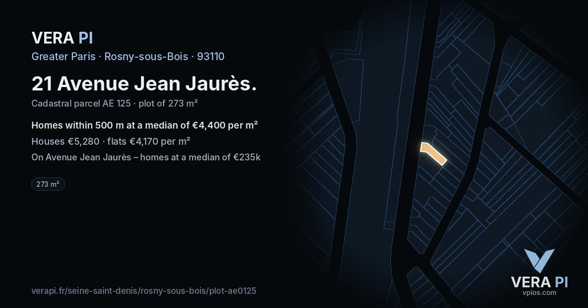 21 Avenue Jean Jaurès, Rosny-sous-Bois at night – the plot lit, the parcels around coloured by the prices near them