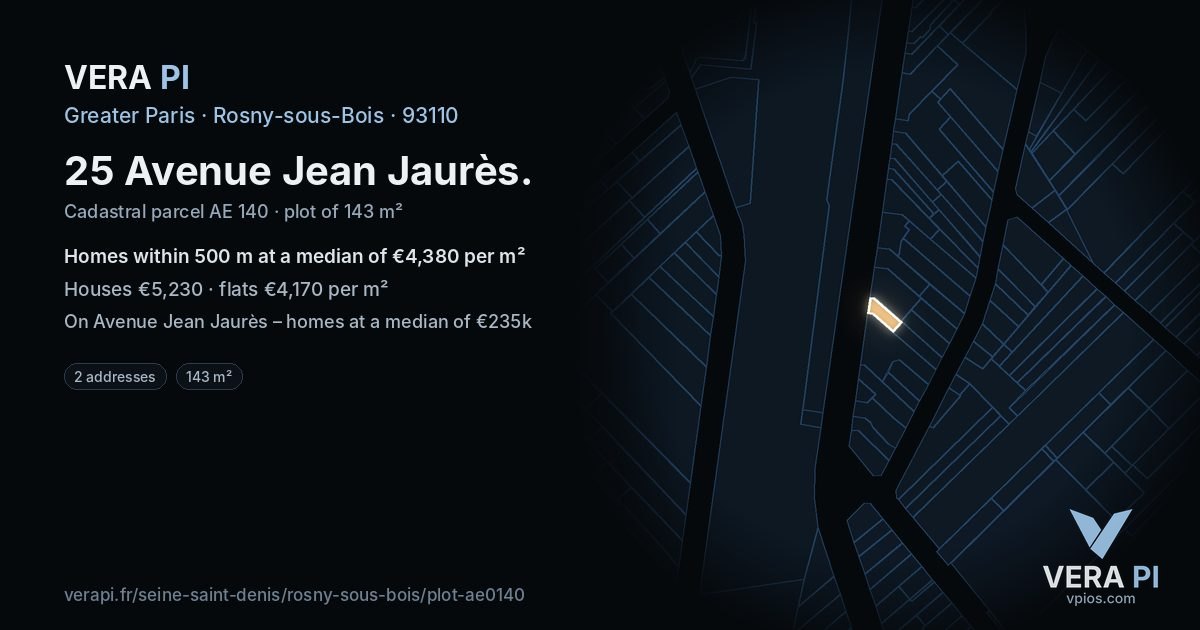 25 Avenue Jean Jaurès, Rosny-sous-Bois at night – the plot lit, the parcels around coloured by the prices near them