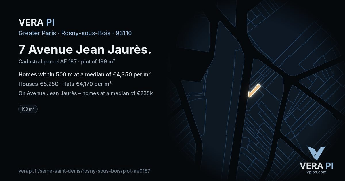 7 Avenue Jean Jaurès, Rosny-sous-Bois at night – the plot lit, the parcels around coloured by the prices near them