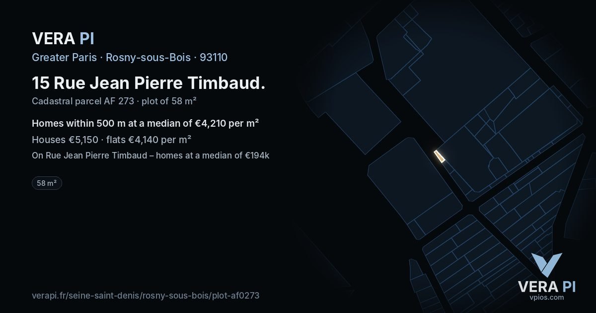 15 Rue Jean Pierre Timbaud, Rosny-sous-Bois at night – the plot lit, the parcels around coloured by the prices near them