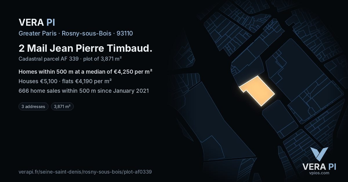 2 Mail Jean Pierre Timbaud, Rosny-sous-Bois at night – the plot lit, the parcels around coloured by the prices near them