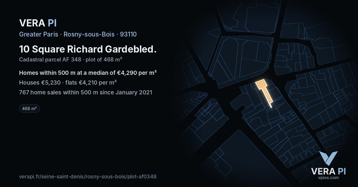 10 Square Richard Gardebled, Rosny-sous-Bois at night – the plot lit, the parcels around coloured by the prices near them