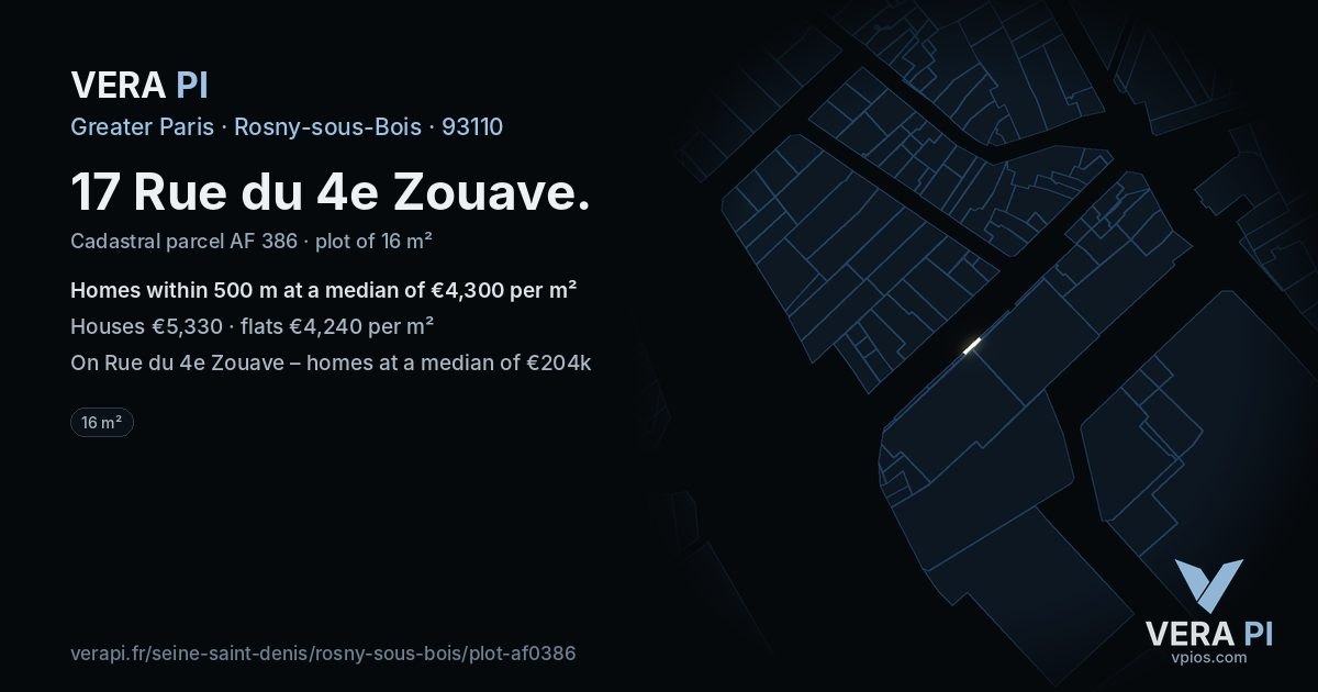 17 Rue du 4e Zouave, Rosny-sous-Bois at night – the plot lit, the parcels around coloured by the prices near them