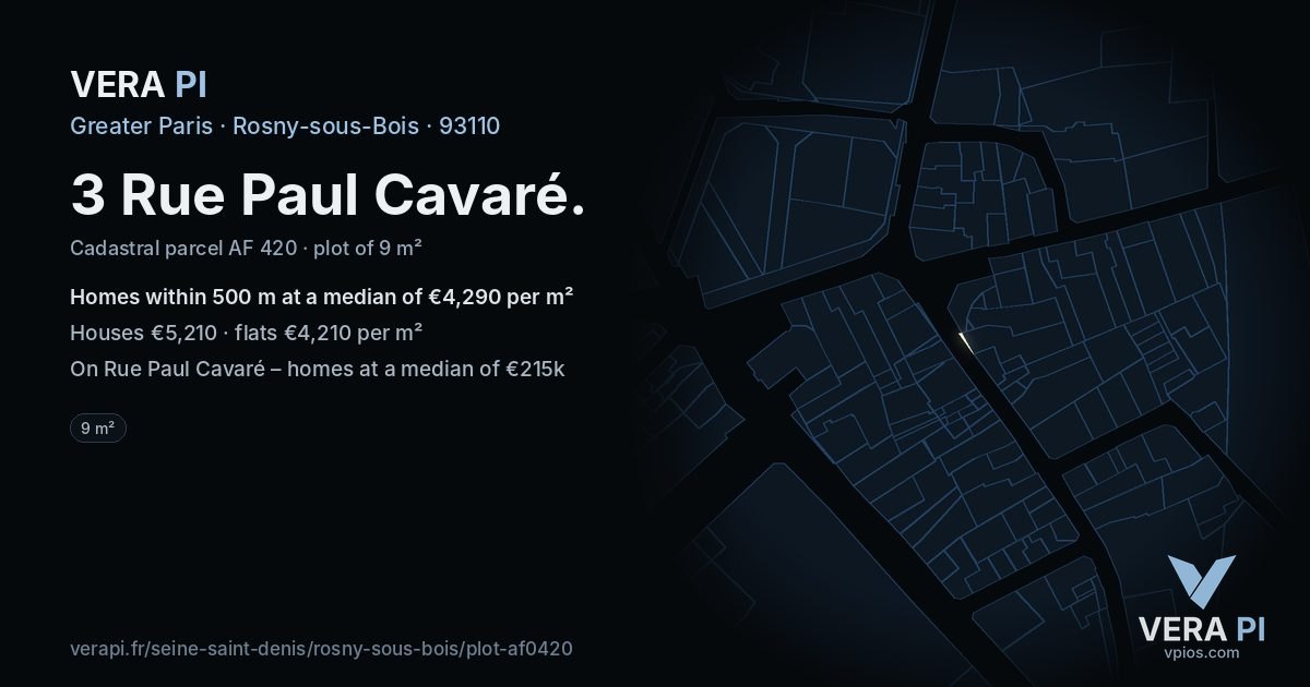 3 Rue Paul Cavaré, Rosny-sous-Bois at night – the plot lit, the parcels around coloured by the prices near them