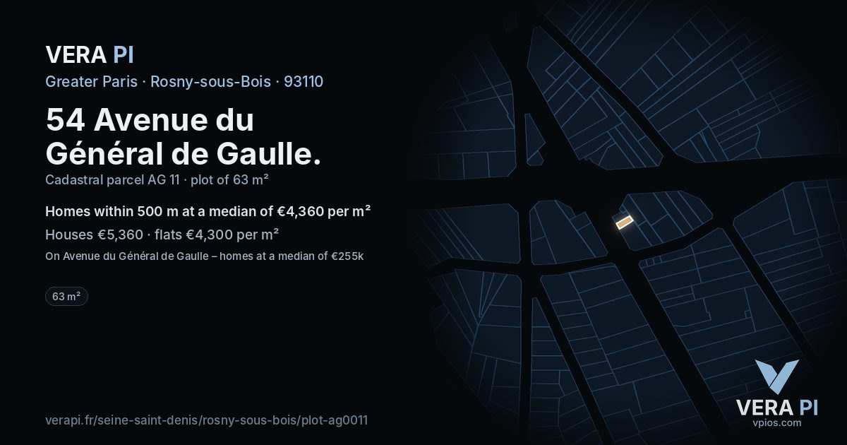 54 Avenue du Général de Gaulle, Rosny-sous-Bois at night – the plot lit, the parcels around coloured by the prices near them