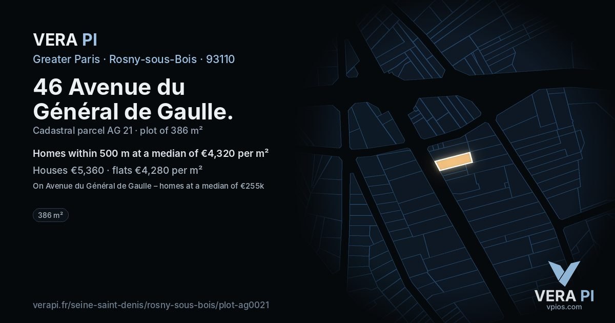 46 Avenue du Général de Gaulle, Rosny-sous-Bois at night – the plot lit, the parcels around coloured by the prices near them