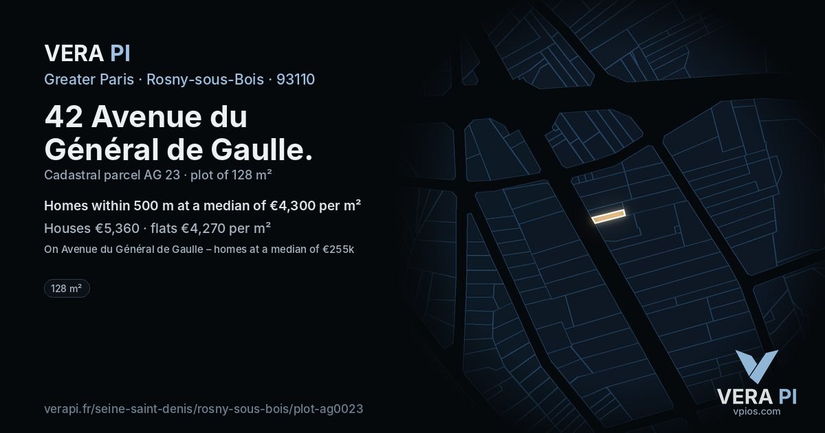 42 Avenue du Général de Gaulle, Rosny-sous-Bois at night – the plot lit, the parcels around coloured by the prices near them