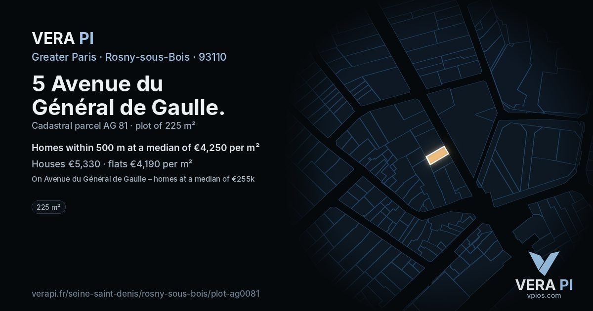 5 Avenue du Général de Gaulle, Rosny-sous-Bois at night – the plot lit, the parcels around coloured by the prices near them