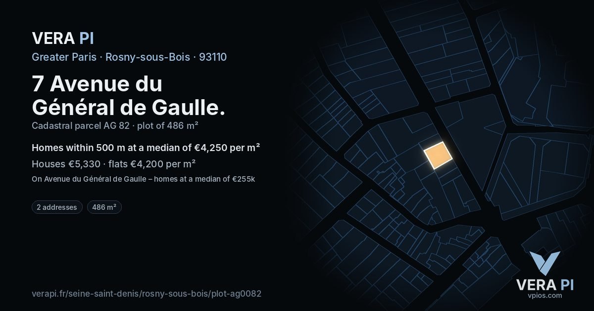 7 Avenue du Général de Gaulle, Rosny-sous-Bois at night – the plot lit, the parcels around coloured by the prices near them