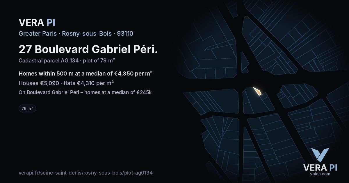 27 Boulevard Gabriel Péri, Rosny-sous-Bois at night – the plot lit, the parcels around coloured by the prices near them
