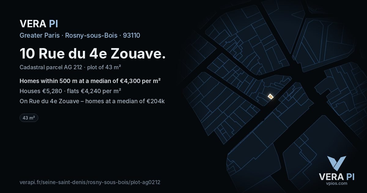 10 Rue du 4e Zouave, Rosny-sous-Bois at night – the plot lit, the parcels around coloured by the prices near them