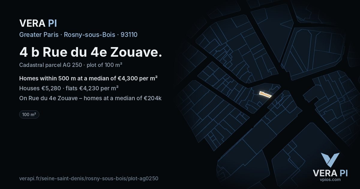 4 b Rue du 4e Zouave, Rosny-sous-Bois at night – the plot lit, the parcels around coloured by the prices near them