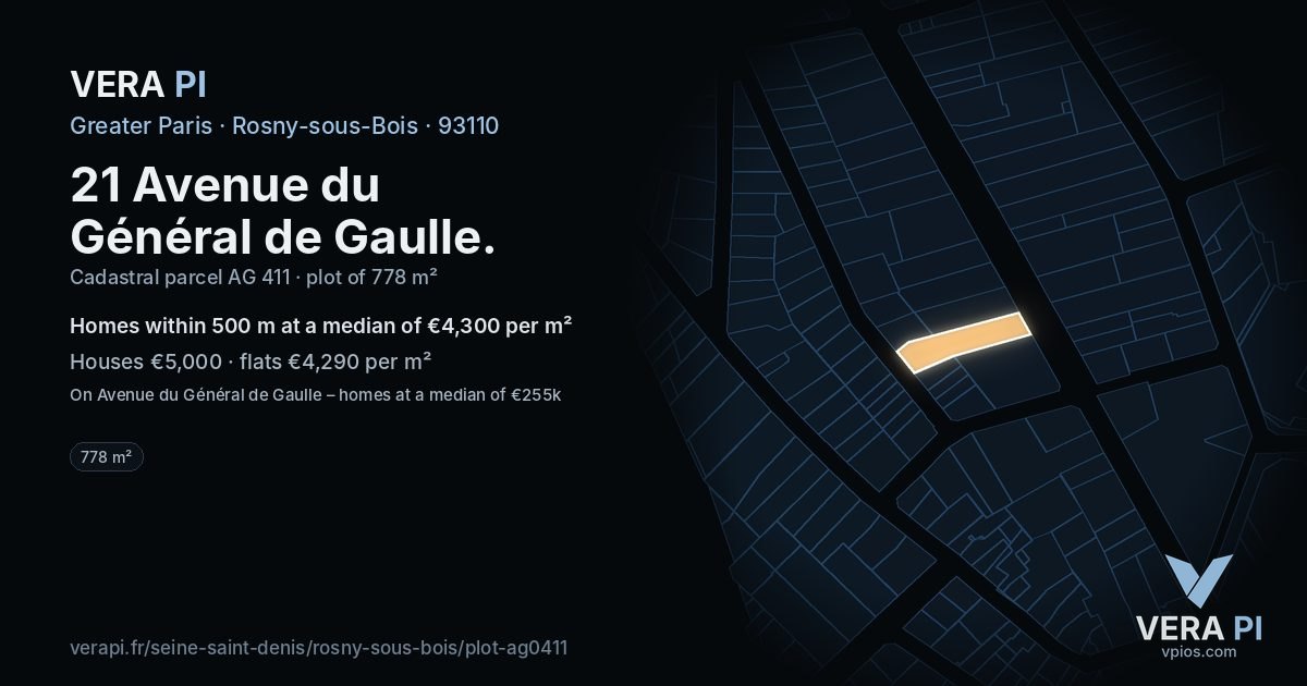 21 Avenue du Général de Gaulle, Rosny-sous-Bois at night – the plot lit, the parcels around coloured by the prices near them