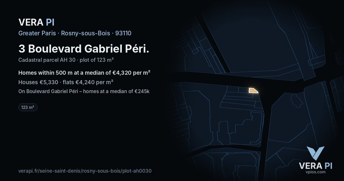 3 Boulevard Gabriel Péri, Rosny-sous-Bois at night – the plot lit, the parcels around coloured by the prices near them
