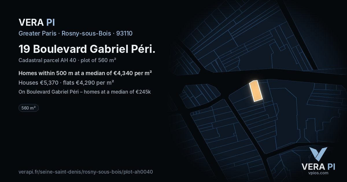19 Boulevard Gabriel Péri, Rosny-sous-Bois at night – the plot lit, the parcels around coloured by the prices near them