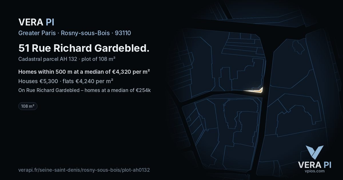 51 Rue Richard Gardebled, Rosny-sous-Bois at night – the plot lit, the parcels around coloured by the prices near them