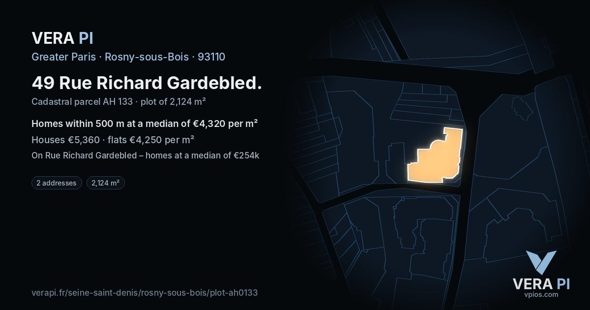 49 Rue Richard Gardebled, Rosny-sous-Bois at night – the plot lit, the parcels around coloured by the prices near them