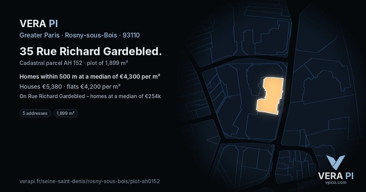 35 Rue Richard Gardebled, Rosny-sous-Bois at night – the plot lit, the parcels around coloured by the prices near them