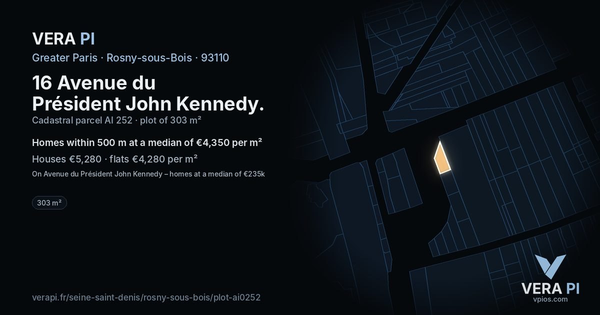 16 Avenue du Président John Kennedy, Rosny-sous-Bois at night – the plot lit, the parcels around coloured by the prices near them