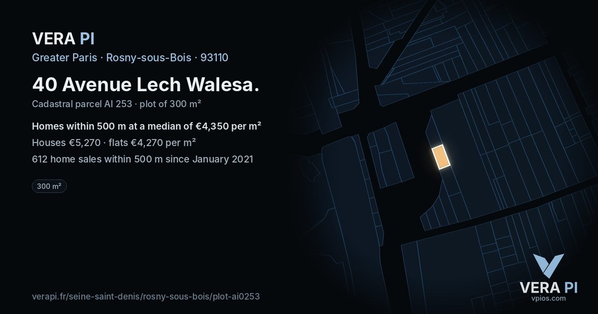 40 Avenue Lech Walesa, Rosny-sous-Bois at night – the plot lit, the parcels around coloured by the prices near them