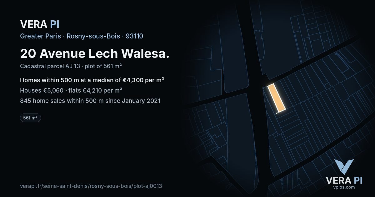 20 Avenue Lech Walesa, Rosny-sous-Bois at night – the plot lit, the parcels around coloured by the prices near them
