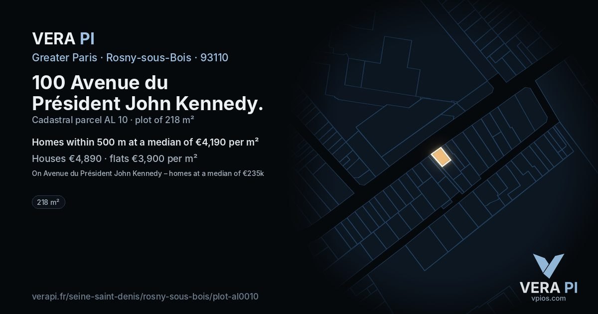 100 Avenue du Président John Kennedy, Rosny-sous-Bois at night – the plot lit, the parcels around coloured by the prices near them