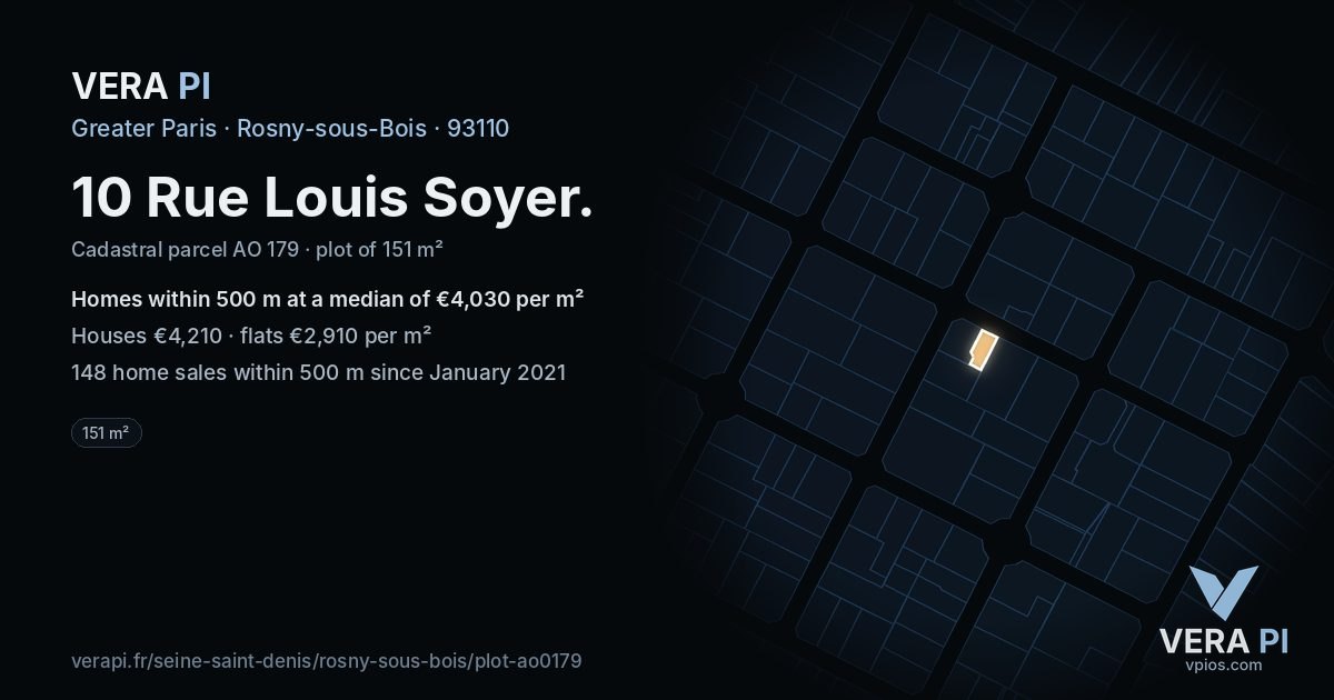 10 Rue Louis Soyer, Rosny-sous-Bois at night – the plot lit, the parcels around coloured by the prices near them