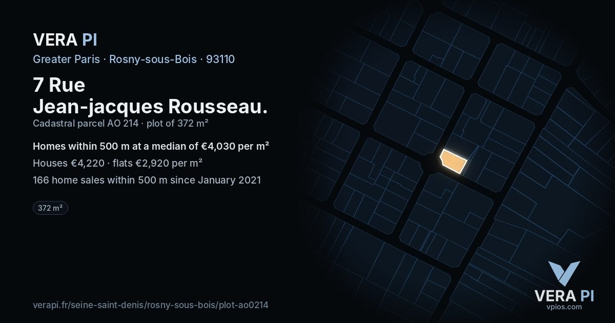 7 Rue Jean-jacques Rousseau, Rosny-sous-Bois at night – the plot lit, the parcels around coloured by the prices near them