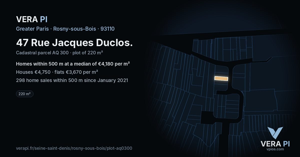 47 Rue Jacques Duclos, Rosny-sous-Bois at night – the plot lit, the parcels around coloured by the prices near them