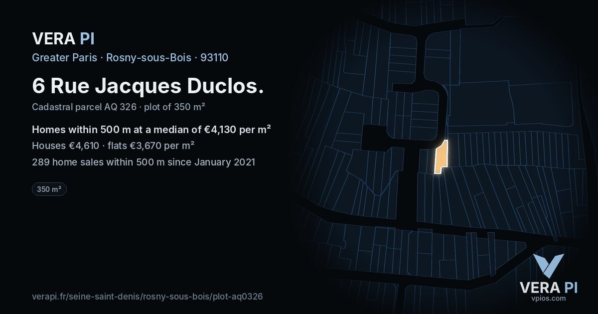 6 Rue Jacques Duclos, Rosny-sous-Bois at night – the plot lit, the parcels around coloured by the prices near them