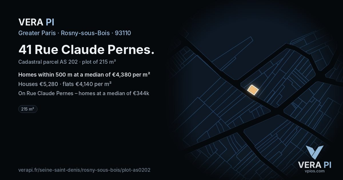 41 Rue Claude Pernes, Rosny-sous-Bois at night – the plot lit, the parcels around coloured by the prices near them