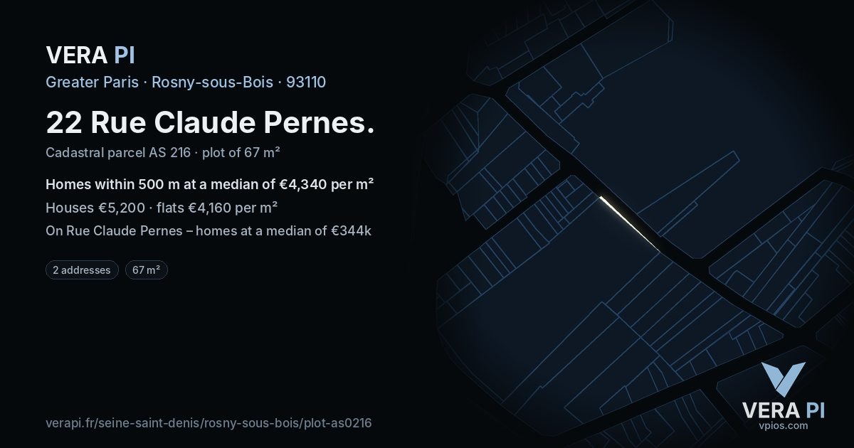 22 Rue Claude Pernes, Rosny-sous-Bois at night – the plot lit, the parcels around coloured by the prices near them