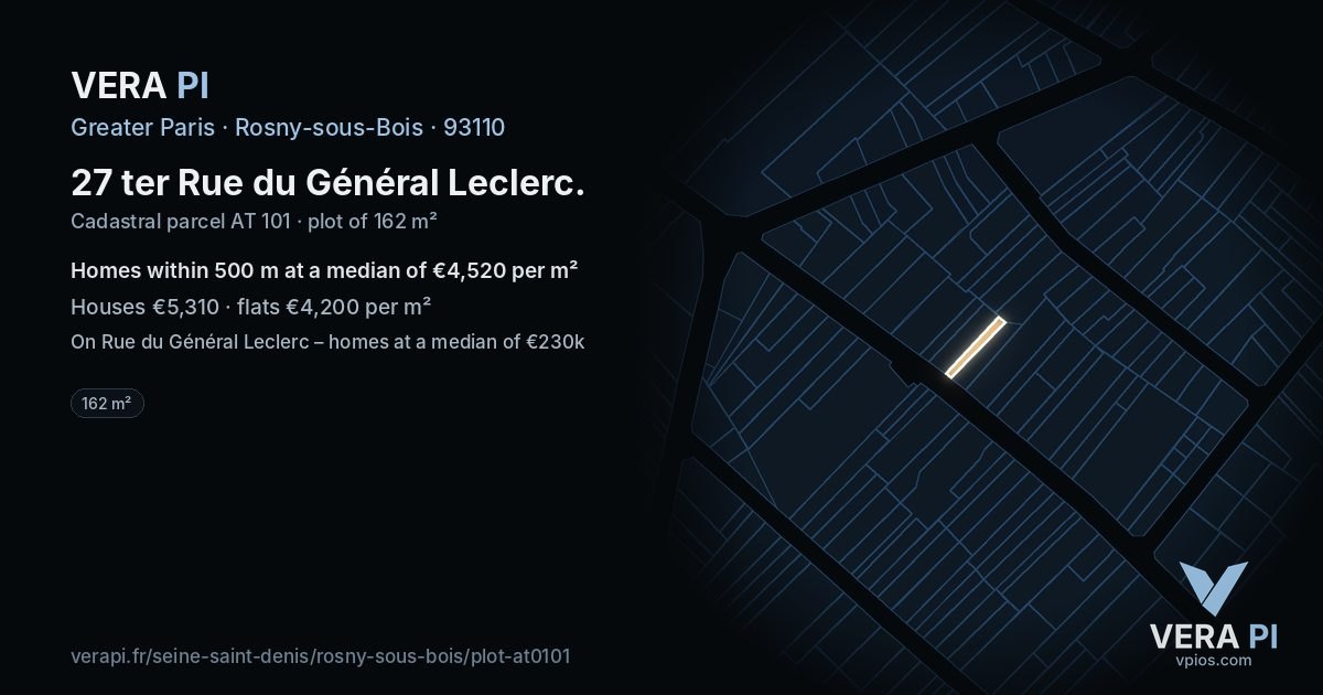 27 ter Rue du Général Leclerc, Rosny-sous-Bois at night – the plot lit, the parcels around coloured by the prices near them