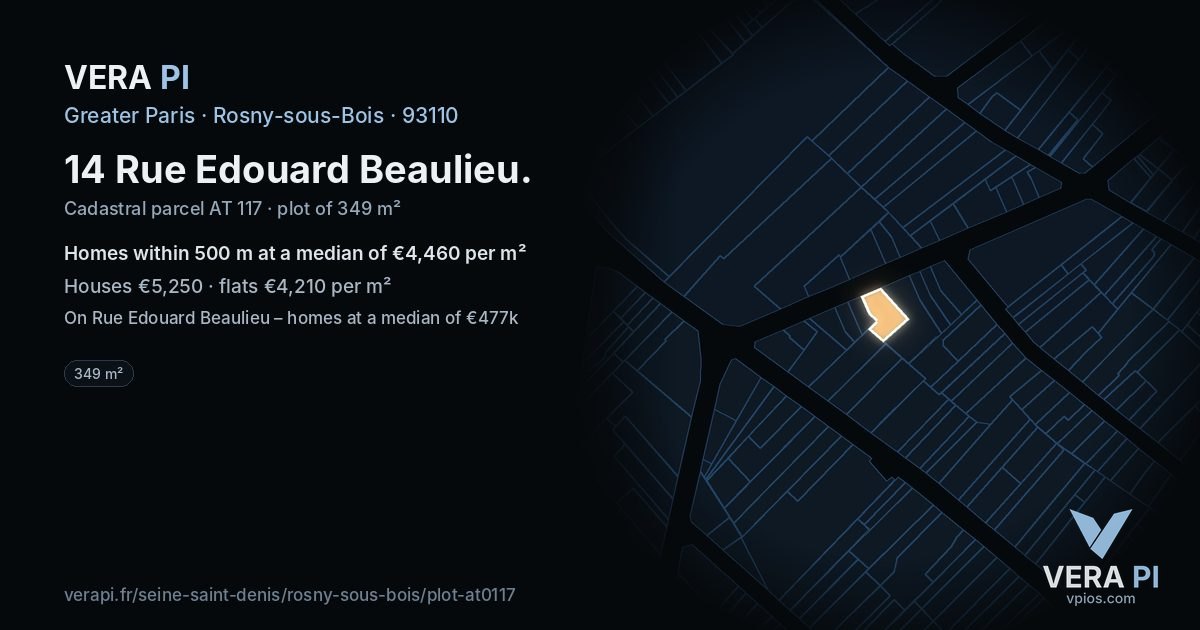 14 Rue Edouard Beaulieu, Rosny-sous-Bois at night – the plot lit, the parcels around coloured by the prices near them