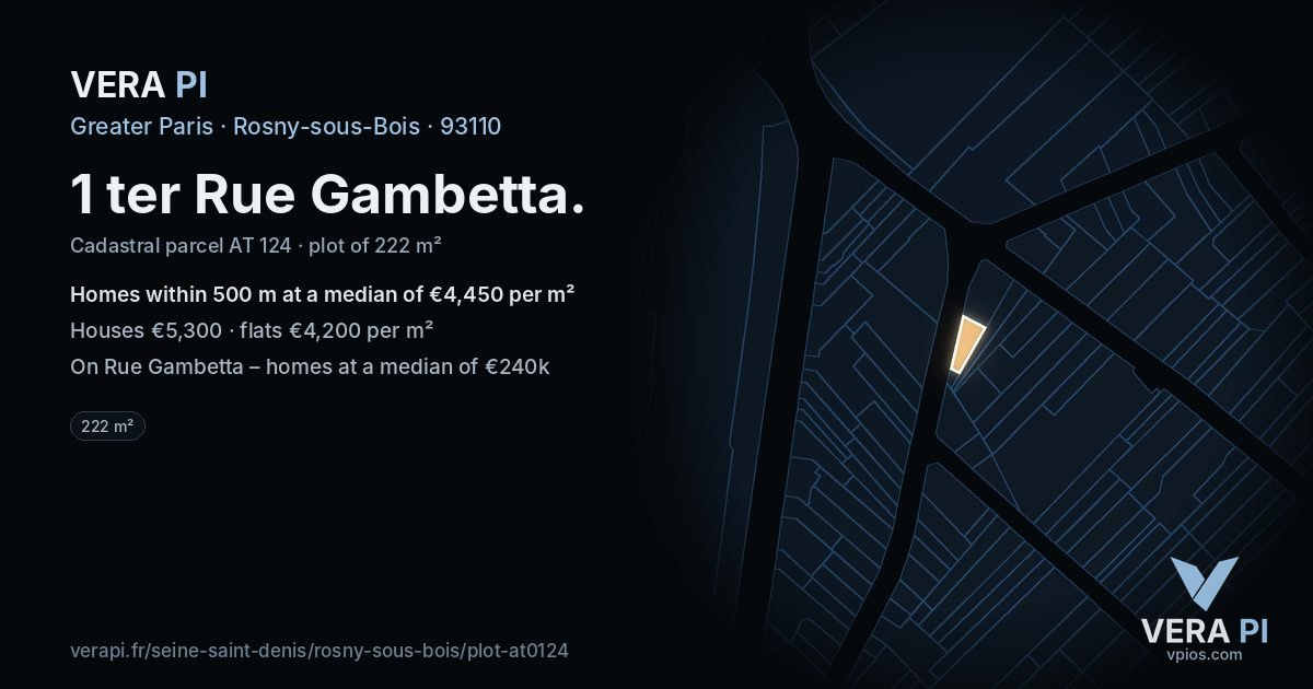 1 ter Rue Gambetta, Rosny-sous-Bois at night – the plot lit, the parcels around coloured by the prices near them