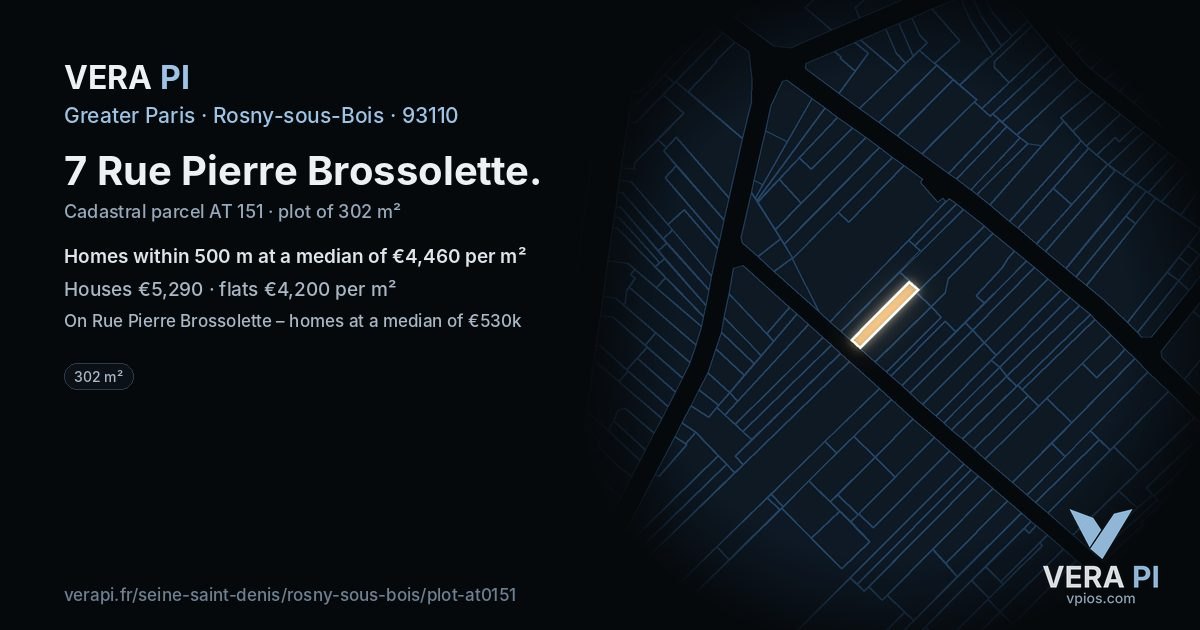 7 Rue Pierre Brossolette, Rosny-sous-Bois at night – the plot lit, the parcels around coloured by the prices near them