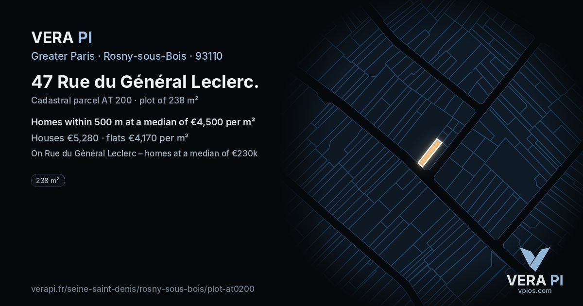 47 Rue du Général Leclerc, Rosny-sous-Bois at night – the plot lit, the parcels around coloured by the prices near them