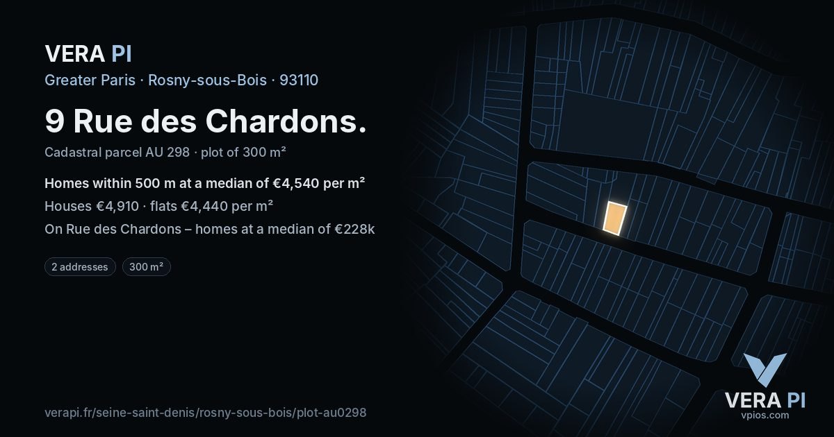 9 Rue des Chardons, Rosny-sous-Bois at night – the plot lit, the parcels around coloured by the prices near them
