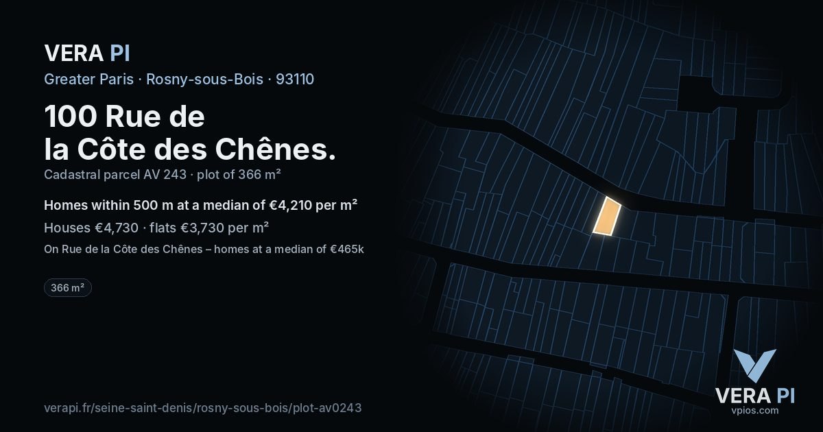 100 Rue de la Côte des Chênes, Rosny-sous-Bois at night – the plot lit, the parcels around coloured by the prices near them