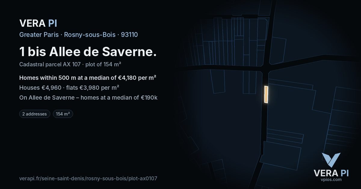 1 bis Allee de Saverne, Rosny-sous-Bois at night – the plot lit, the parcels around coloured by the prices near them