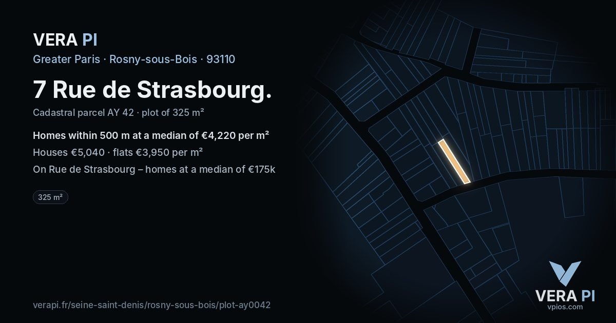 7 Rue de Strasbourg, Rosny-sous-Bois at night – the plot lit, the parcels around coloured by the prices near them
