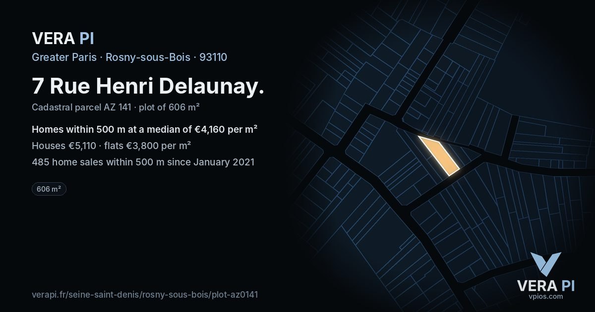 7 Rue Henri Delaunay, Rosny-sous-Bois at night – the plot lit, the parcels around coloured by the prices near them