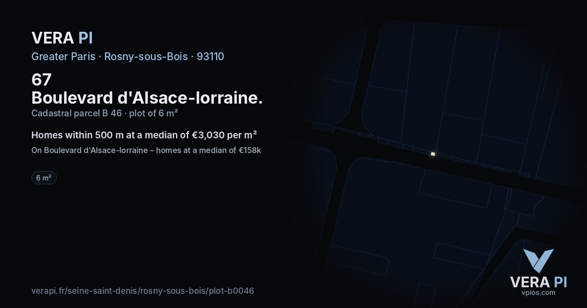 67 Boulevard d'Alsace-lorraine, Rosny-sous-Bois at night – the plot lit, the parcels around coloured by the prices near them