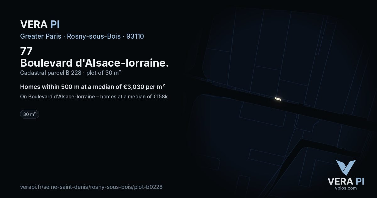 77 Boulevard d'Alsace-lorraine, Rosny-sous-Bois at night – the plot lit, the parcels around coloured by the prices near them
