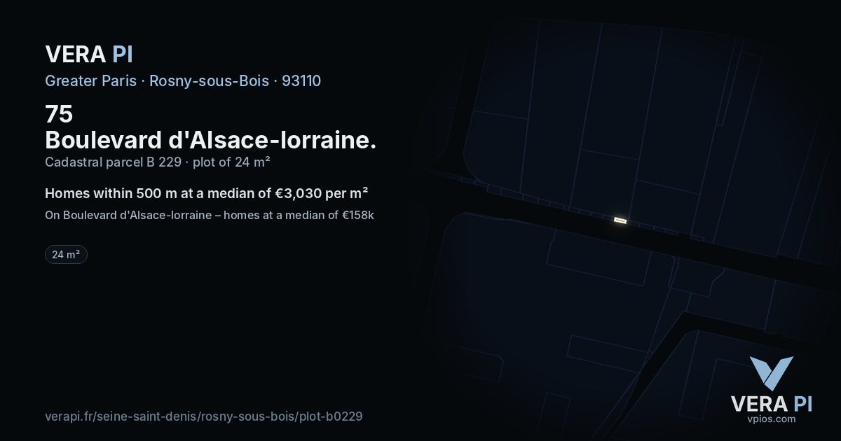 75 Boulevard d'Alsace-lorraine, Rosny-sous-Bois at night – the plot lit, the parcels around coloured by the prices near them
