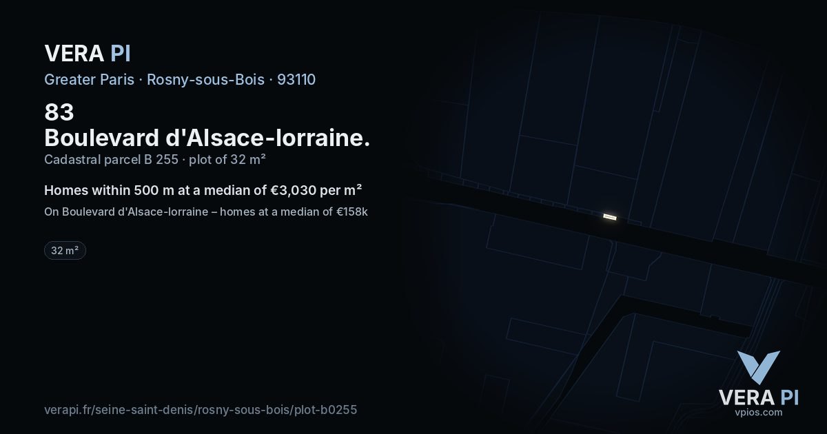 83 Boulevard d'Alsace-lorraine, Rosny-sous-Bois at night – the plot lit, the parcels around coloured by the prices near them